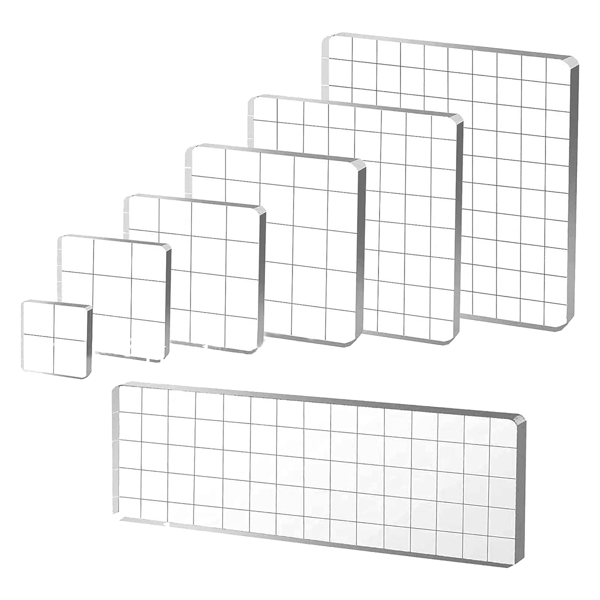 7 Pieces Acrylic Stamp Blocks, Clear Stamp Blocks Acrylic Blocks for  Stamping Tools Set with Grid Decorative 